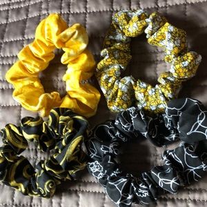 Pack of 4 black and gold scrunchies NWOT